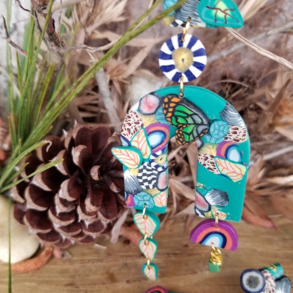 Polymer clay drop earrings - Picture 3 of 6